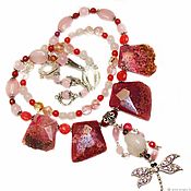 Украшения handmade. Livemaster - original item Red agate and rose quartz dragonfly necklace. Handmade.