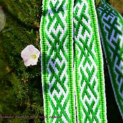 Русский стиль handmade. Livemaster - original item The belt of Solard, Kolard and Orepey is white-green with a double border. Handmade.