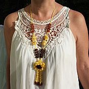 Работы для детей, handmade. Livemaster - original item Amber beads long Flower decoration gift for woman. Handmade.