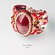 Red Virgin Bird Bracelet with Burgundy Jasper Beaded, Cuff bracelet, Krasnoyarsk,  Фото №1