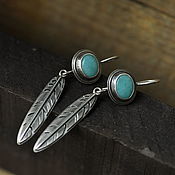 Украшения handmade. Livemaster - original item Earrings silver with turquoise handmade earrings in sterling silver, feathers. Handmade.