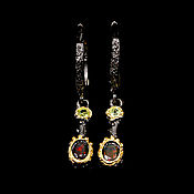 Украшения handmade. Livemaster - original item 925 sterling silver earrings with black faceted opals and chrysolites. Handmade.