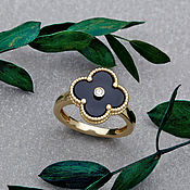 Украшения handmade. Livemaster - original item Elegant ring in the shape of clover with diamond in yellow gold 585. Handmade.