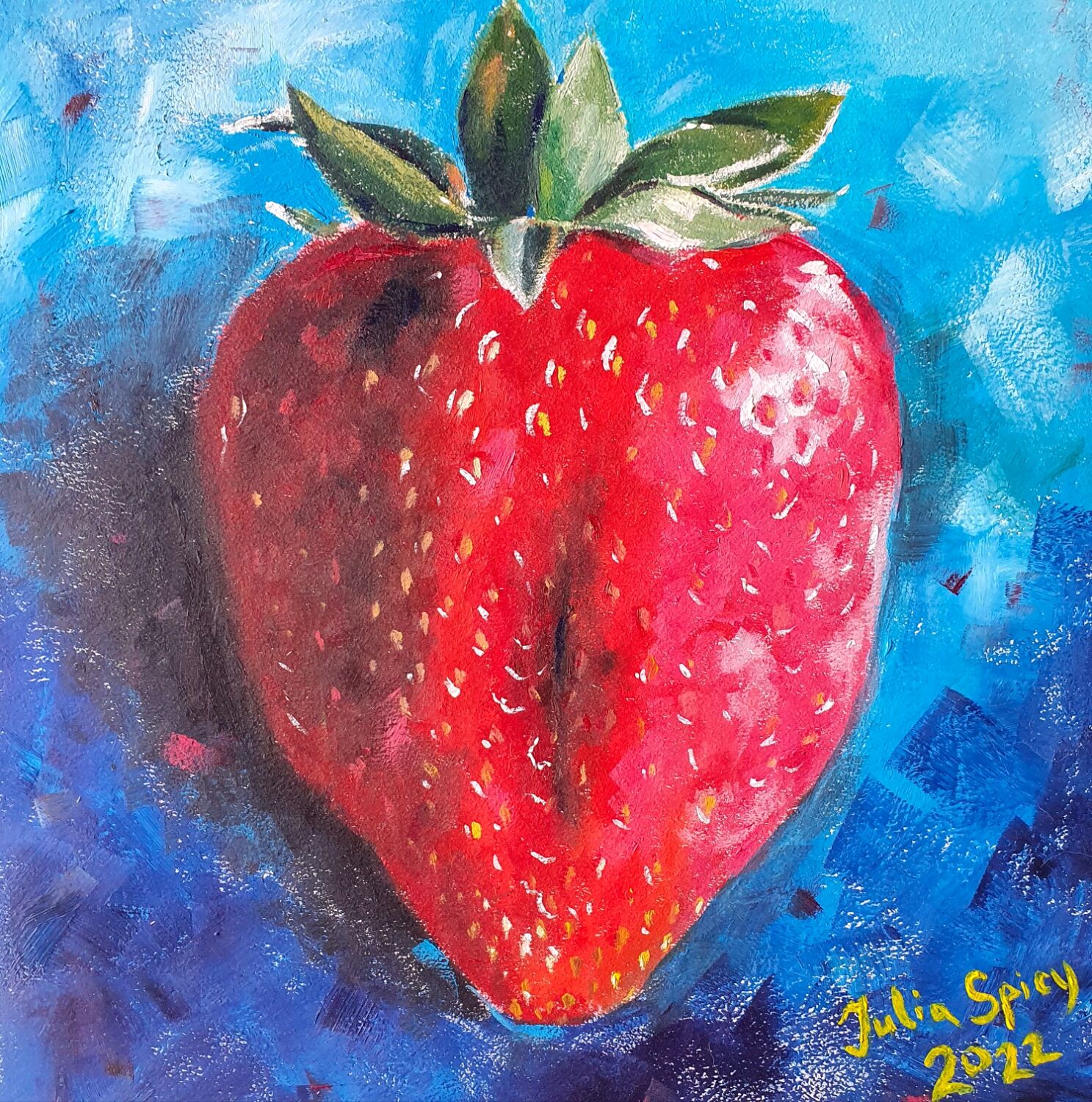 Картина Клубника маслом, натюрморт в синем в интернет-магазине на ...