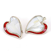 Украшения handmade. Livemaster - original item Heart Earrings. Corals, Mother Of Pearl, Rhodonite. More earrings.. Handmade.