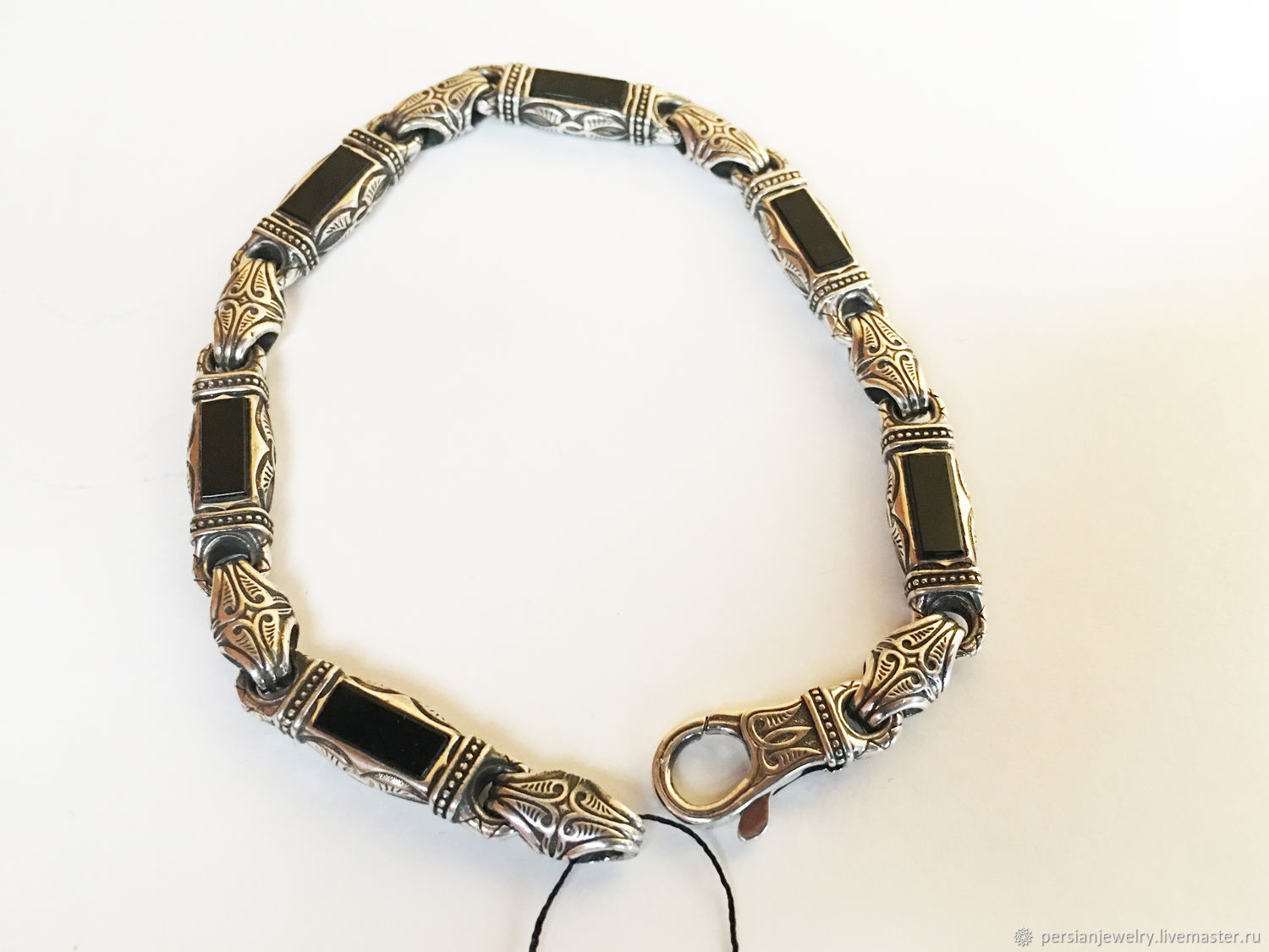 Silver bracelet with onyx 'the Mystery of Onyx', Chain bracelet, Sevastopol,  Фото №1