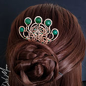 Украшения handmade. Livemaster - original item Comb for hair with stones green 
