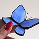Butterfly glass. Blue stained glass butterfly pendant for window, wall. Suspension. Glass Flowers. My Livemaster. Фото №6