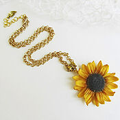 Украшения handmade. Livemaster - original item Sunflower pendant made of polymer clay Pendant on a chain Flower Pendant. Handmade.
