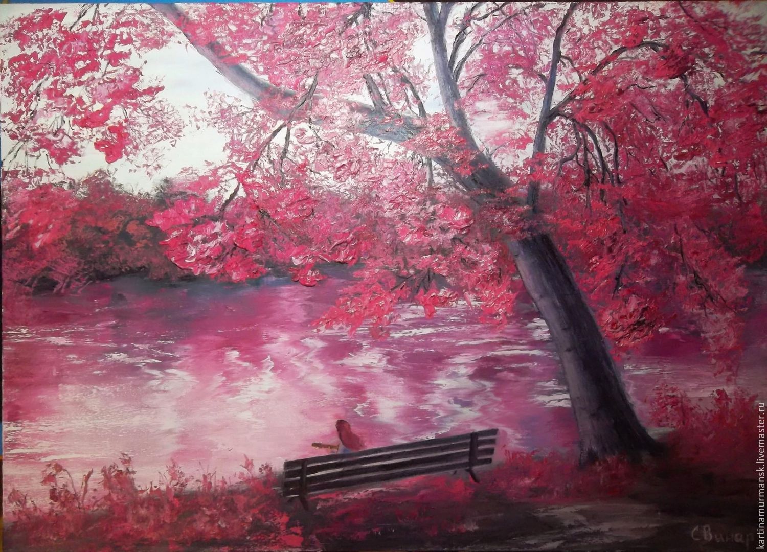 Oil painting bright landscape 50/70 "Pink dream" shop online on
