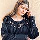 Блуза чёрная из шитья и кружева с длинными рукавами Одиллия, Блузки, Ташкент,  Фото №1