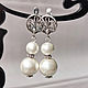 Women's pearl earrings cotton white, Earrings, Voronezh,  Фото №1