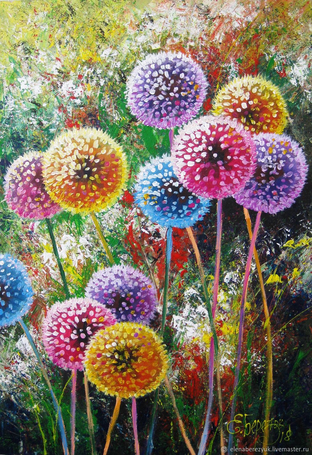 decoupage painting ideas Original acrylic Dandelion painting flower summer art