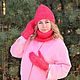 Fashionable knitted down set 'In raspberry color' for women, Headwear Sets, Urjupinsk,  Фото №1
