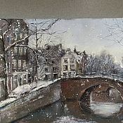 Картины и панно handmade. Livemaster - original item Painting with pastels-Winter in Amsterdam (gray-brown city landscape). Handmade.