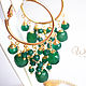 Green Onyx Ring Earrings, Gold Earrings, Congo earrings, Krasnogorsk,  Фото №1