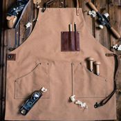 Workshop denim apron with leather straps