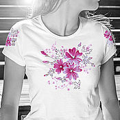 Одежда handmade. Livemaster - original item T-shirt Pink flowers. Handmade.