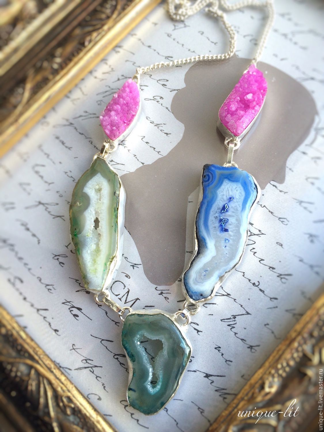 Necklace with Agate and pink agate Druze, Necklace, Pushkino,  Фото №1