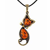 Украшения handmade. Livemaster - original item Kitty pendant with amber bow Gift for the new year, the year of the cat. Handmade.