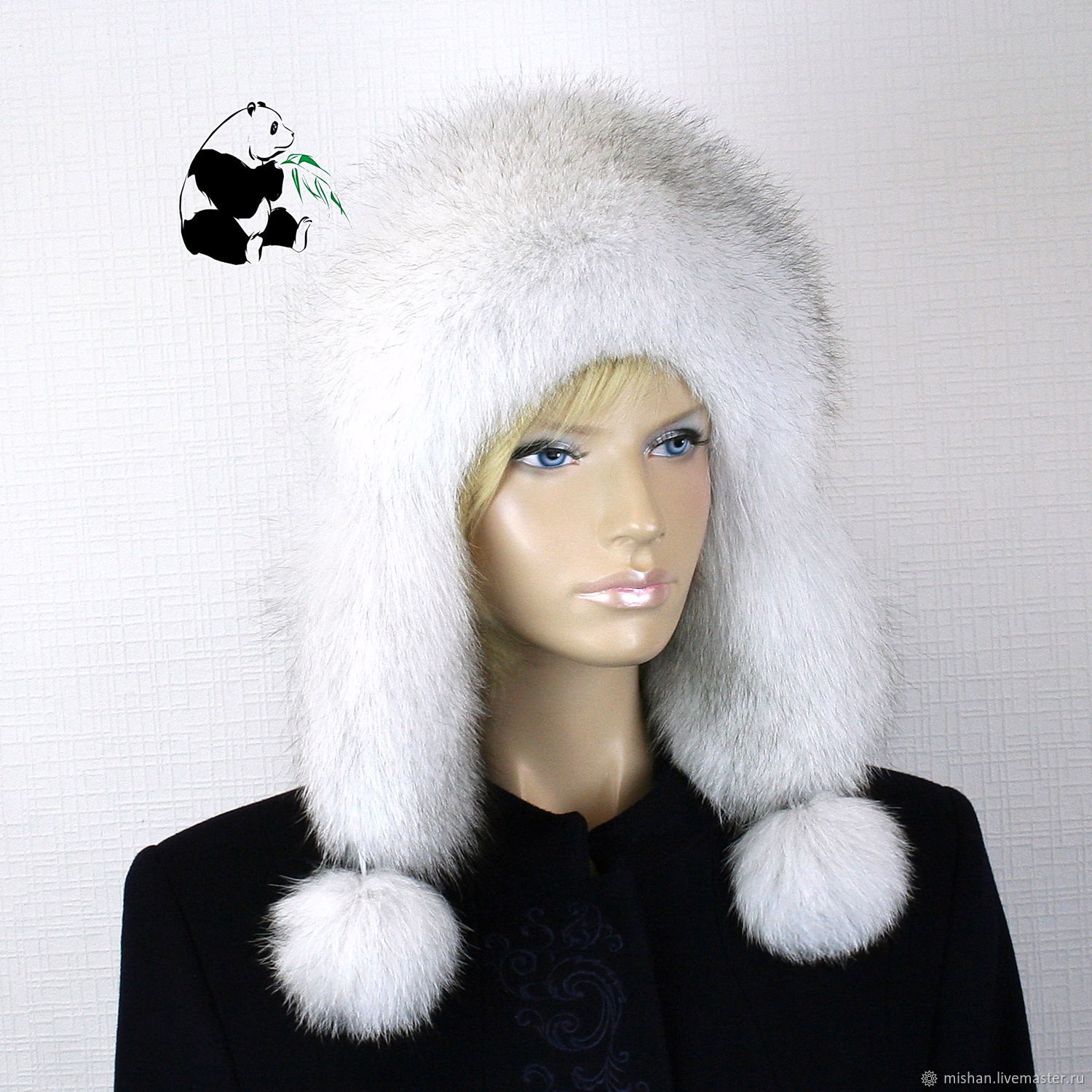 Youth hat made of white voile arctic fox fur and genuine leather, Caps, Ekaterinburg,  Фото №1