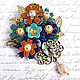 Handmade brooch with pearl beads; vintage style. Brooch - bunch of flowers, feminine, refined, romantic. Blue, indigo, turquoise colors. Beautiful gift for any occasion.