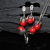 Украшения handmade. Livemaster - original item Leon`s earrings and ring with corals made of 925 DD0047 silver. Handmade.