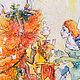Картина рыжий кот и ангел, акварель "Полуночное чаепитие", Картины, Астрахань,  Фото №1