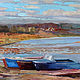 Oil painting. Oka. Autumn landscape with a boat, Pictures, Moscow,  Фото №1
