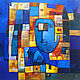 Giant Square Blue Yellow Painting 100cm abstract Shapes, Pictures, St. Petersburg,  Фото №1