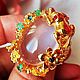 Golden ring 'In the world of dreams' with pink quartz, Rings, Novaya Usman,  Фото №1