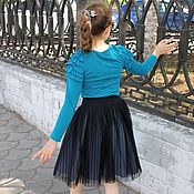 Elegant skirt for girls with satin and brocade ribbon trim