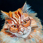 Картины и панно handmade. Livemaster - original item Painting cat scientist red cat with glasses oil. Handmade.