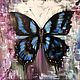Butterfly oil painting-abstract. Blue and black butterfly, Pictures, Moscow,  Фото №1