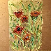Картины и панно handmade. Livemaster - original item Painting scarlet poppies on a golden patali 