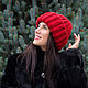 Объемная женская шапка красного цвета из 100% альпаки. Шапки. Kate (Wool-dreams). Ярмарка Мастеров.  Фото №4