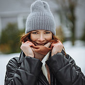 Женская вязанная шапка. Шапка из ангоры Италия. Теплая зимняя шапка