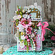 Gift chocolate (gift box for chocolate) and wished `with all my heart!` (the inscription can be any). Colourful arrangement of flowers, ornamental berries, paper wyrobek
