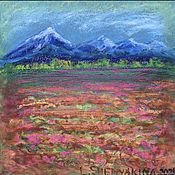 Картины и панно handmade. Livemaster - original item Oil pastel painting of mountains and a blooming meadow 