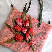 Валяная сумка"Нежные тюльпаны"