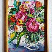 Картина с цветами Шиповник маслом Подарок женщине
