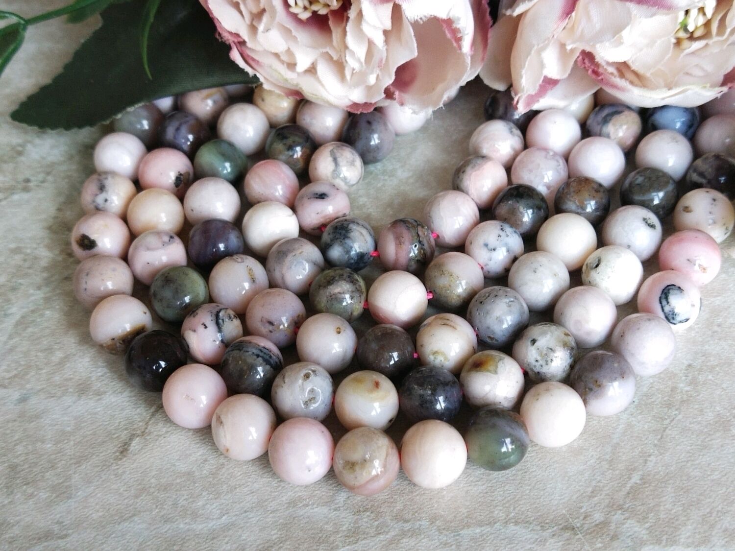 Розовый опал натуральный бусины 10 мм купить в интернет-магазине ...