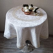 Для дома и интерьера handmade. Livemaster - original item Tablecloth linen 100% d.130 cm beige Ornament. Handmade.