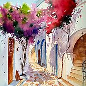 Картины и панно handmade. Livemaster - original item Painting city street. The urban landscape. Painting Greece to order. Handmade.