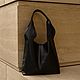 Шоппер из натуральной кожи черный. Сумка-мешок. AUGUST BAGS. Ярмарка Мастеров.  Фото №4