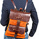Backpack leather Gray orange. Backpacks. Russian leather Guild. My Livemaster. Фото №6