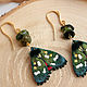 Green butterfly earrings with natural tourmaline, embroidered earrings. Earrings. HomeSweetBrooch. My Livemaster. Фото №4