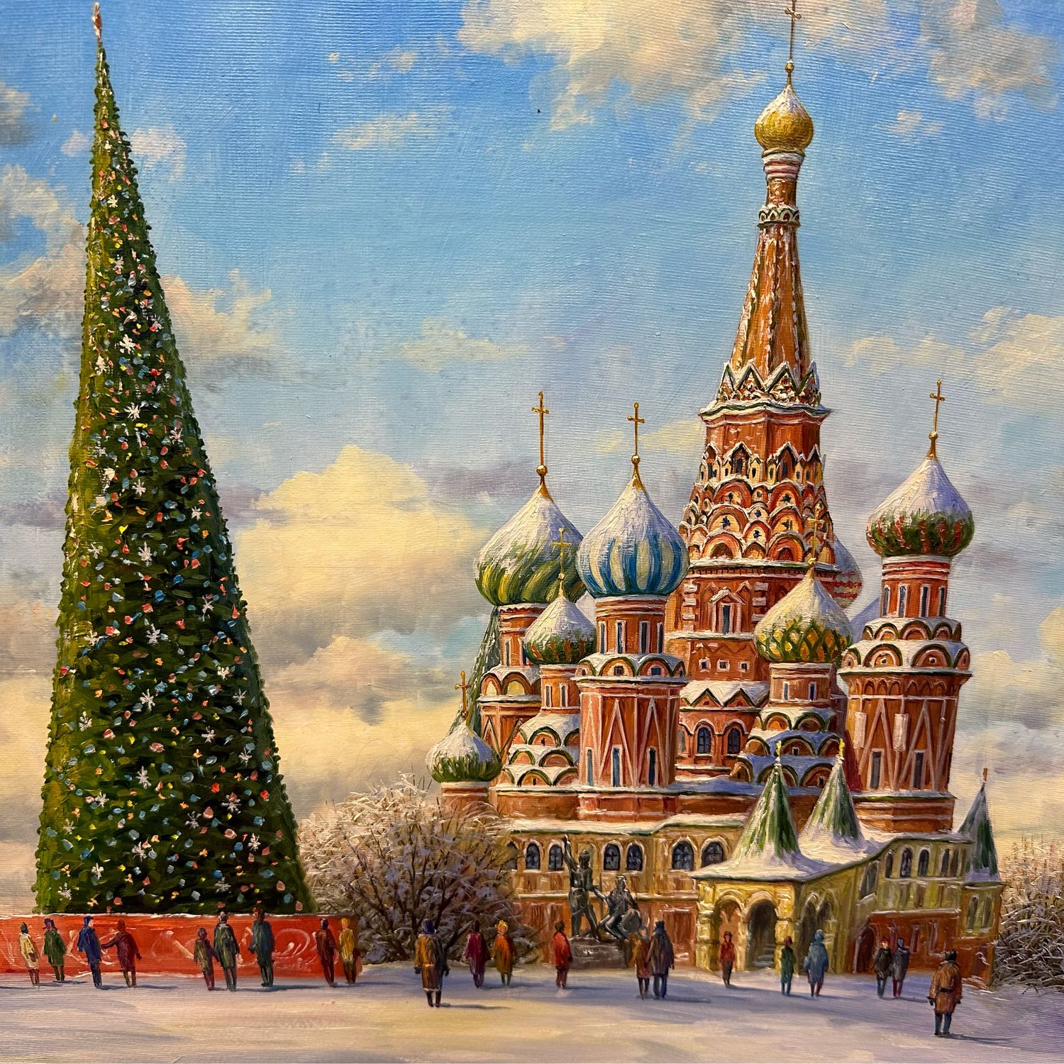Картина маслом на холсте «Храм Василия Блаженного зимой» 50х70 в ...