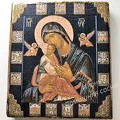 Икона Богородица Сладкое лобзание ручная работ деревянная модерн икона