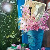 Картины и панно handmade. Livemaster - original item Painting Flowers, country interior painting, pink flowers. Handmade.